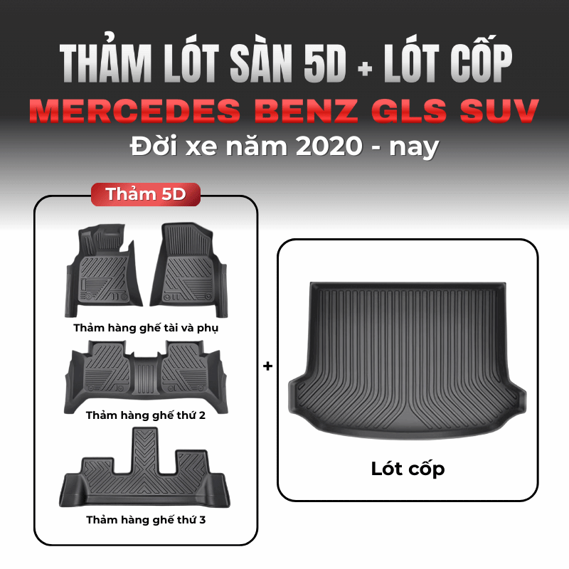 Thảm lót sàn ô tô Mercedes Benz GLS kèm lót cốp