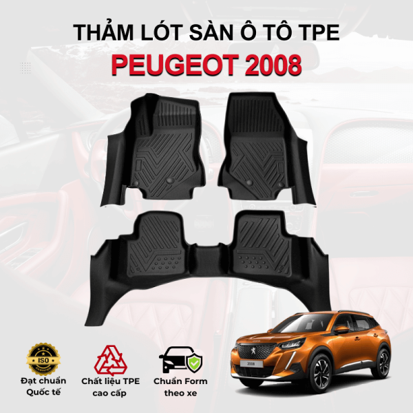 Thảm lót sàn xe ô tô Peugeot 2008 chất liệu TPE khuôn đúc nguyên khối tràn viền cao cấp