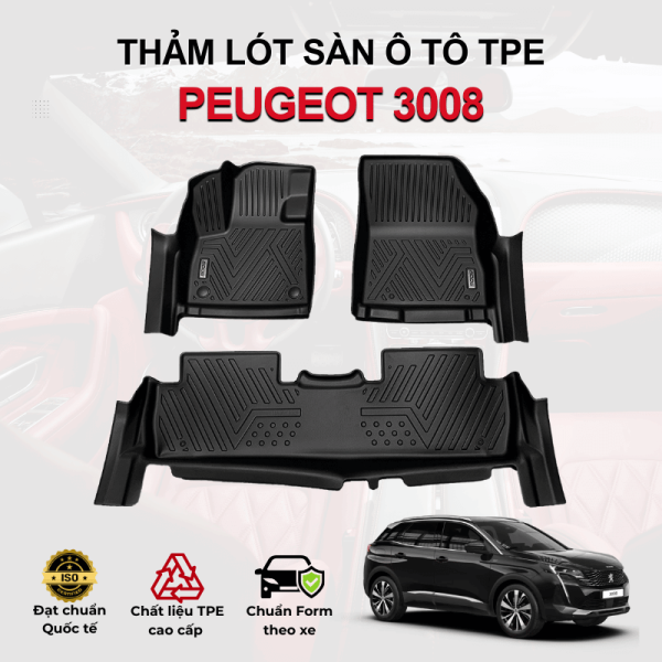 Thảm lót sàn xe ô tô Peugeot 3008 chất liệu TPE khuôn đúc nguyên khối tràn viền cao cấp