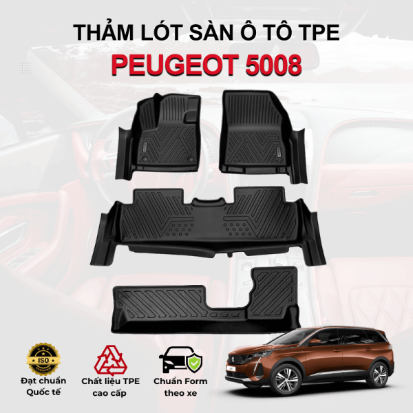 Thảm lót sàn xe ô tô Peugeot 5008 chất liệu TPE khuôn đúc nguyên khối tràn viền cao cấp