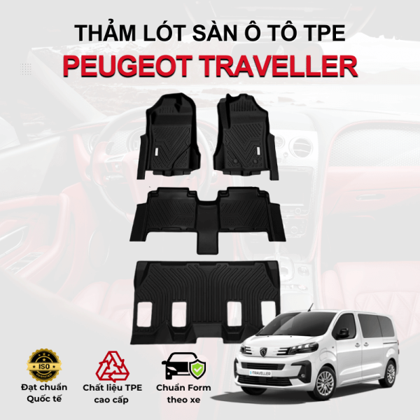 Thảm lót sàn xe ô tô Peugeot Traveller chất liệu TPE khuôn đúc nguyên khối tràn viền cao cấp