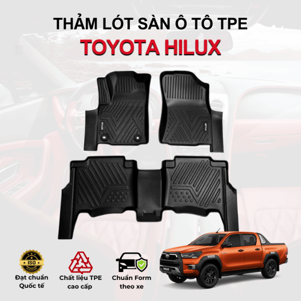 Thảm lót sàn xe ô tô Toyota Hilux chất liệu TPE khuôn đúc nguyên khối tràn viền cao cấp