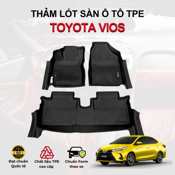 Thảm lót sàn xe ô tô Toyota Vios chất liệu TPE khuôn đúc nguyên khối tràn viền cao cấp