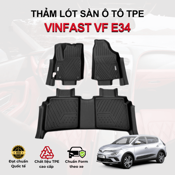 Thảm lót sàn xe ô tô VinFast VF E34 chất liệu TPE khuôn đúc nguyên khối tràn viền cao cấp