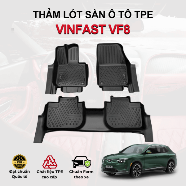 Thảm lót sàn xe ô tô VinFast VF8 chất liệu TPE khuôn đúc nguyên khối tràn viền cao cấp