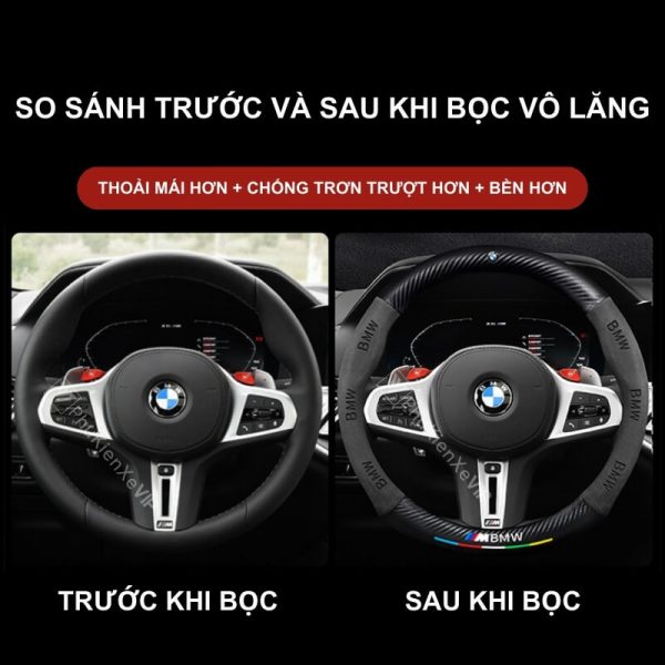 Bọc vô lăng BMW chất liệu Da lộn 3D & sợi Carbon