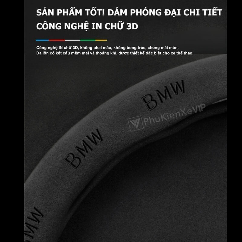 Bọc vô lăng BMW chất liệu Da lộn 3D & sợi Carbon