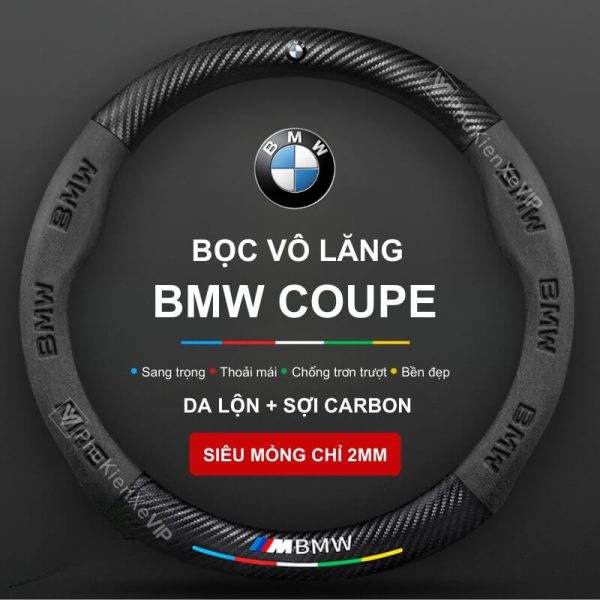 Bọc vô lăng BMW Coupe chất liệu Da lộn 3D & sợi Carbon cao cấp