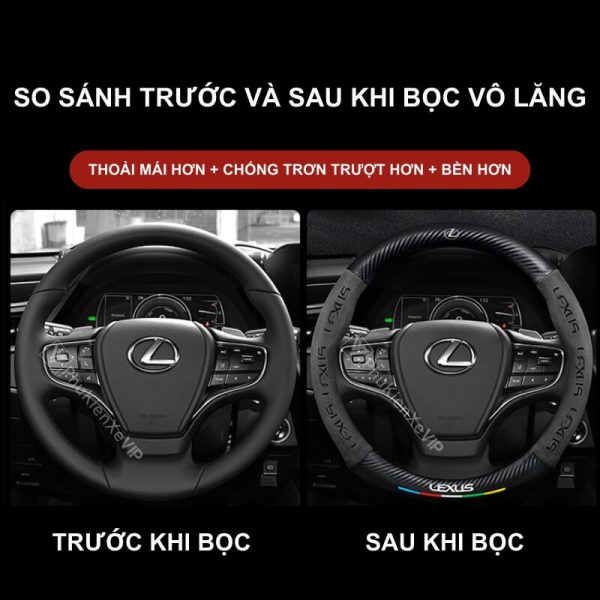 Bọc vô lăng xe Lexus chất liệu Da lộn 3D & sợi Carbon