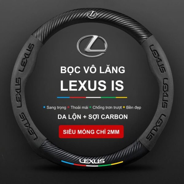 Bọc vô lăng Lexus IS chất liệu Da lộn 3D & sợi Carbon chính hãng