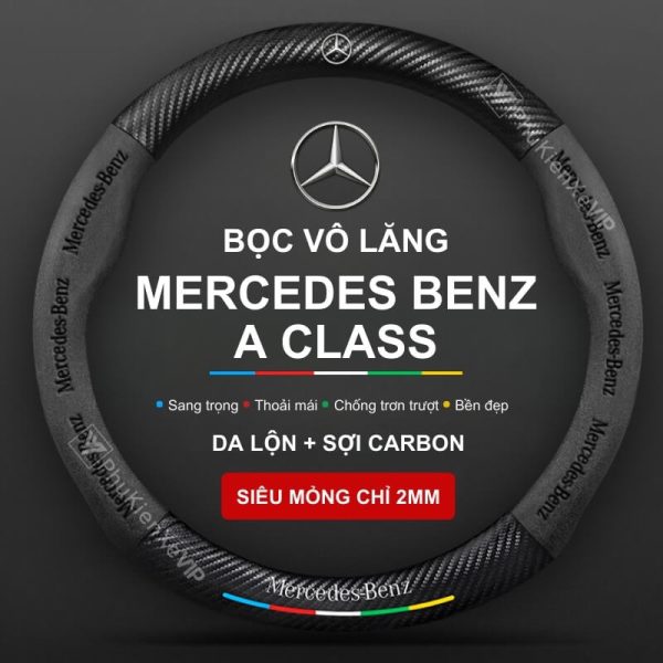 Bọc vô lăng Mercedes Benz A Class chất liệu Da lộn 3D & sợi Carbon chính hãng