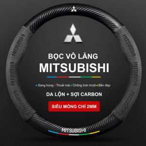 Bọc vô lăng xe Mitsubishi Da lộn 3D & Sợi Carbon cao cấp