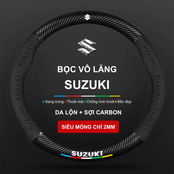 Bọc vô lăng xe Suzuki chất liệu Da lộn 3D & Sợi Carbon cao cấp