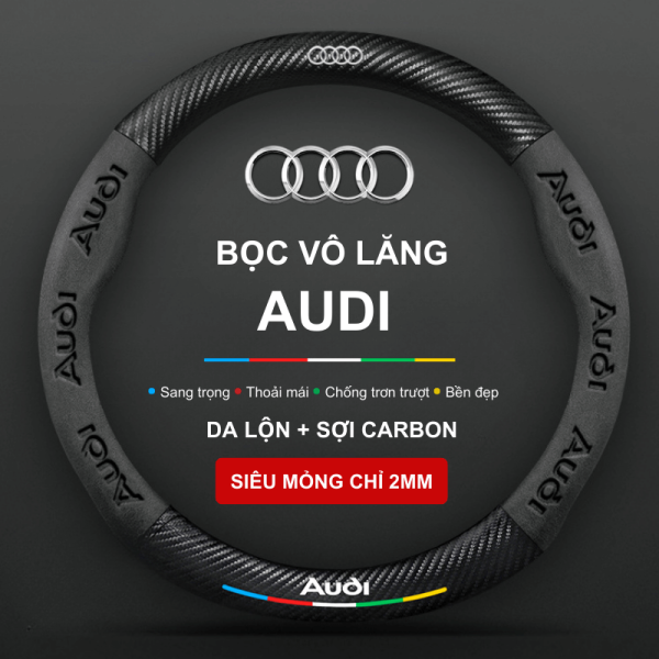 Bọc vô lăng xe Audi Da lộn 3D & Sợi Carbon cao cấp, chính hãng