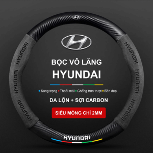 Bọc vô lăng xe Hyundai chất liệu Da lộn 3D & Sợi Carbon chính hãng