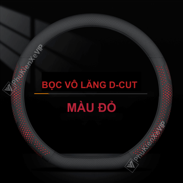 Bọc vô lăng ô tô 3D Da Nappa cao cấp dạng D-cut màu đỏ