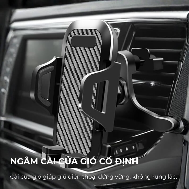 Giá đỡ điện thoại Rundong 3in1 mặt carbon cao cấp cài cửa gió