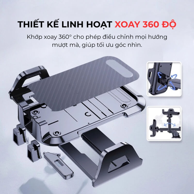 Giá đỡ điện thoại Rundong 3in1 mặt carbon cao cấp cài cửa gió