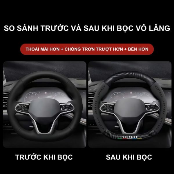 Bọc vô lăng VinFast Da lộn 3D & Sợi Carbon cao cấp