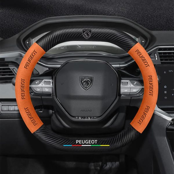 Bọc vô lăng xe Peugeot da lộn sợi carbon mẫu d-cut 2 đầu