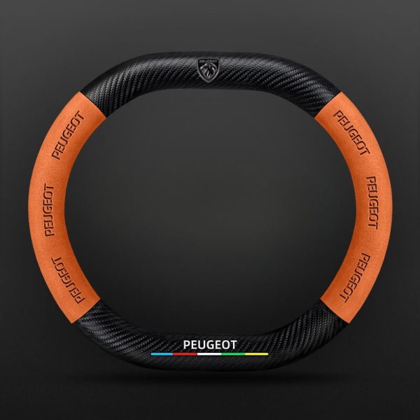 Bọc vô lăng xe Peugeot da lộn sợi carbon mẫu d-cut 2 đầu