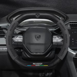 Bọc vô lăng xe Peugeot da lộn sợi carbon mẫu d-cut 2 đầu