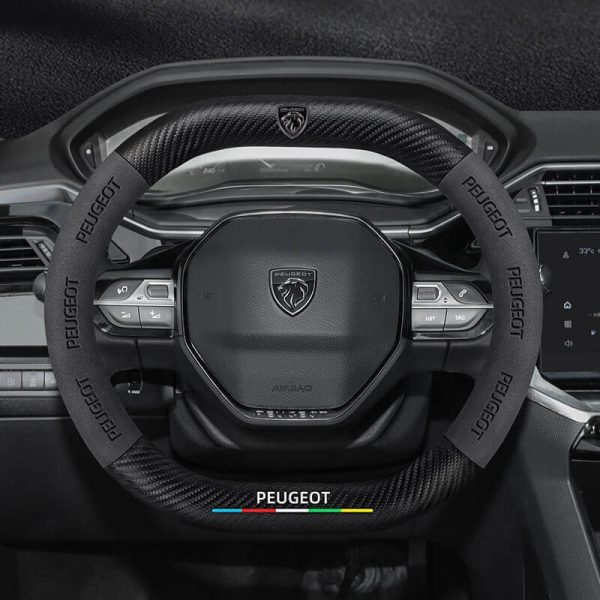 Bọc vô lăng xe Peugeot da lộn sợi carbon mẫu d-cut 2 đầu