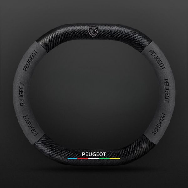 Bọc vô lăng xe Peugeot da lộn sợi carbon mẫu d-cut 2 đầu