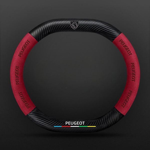 Bọc vô lăng xe Peugeot da lộn sợi carbon mẫu d-cut 2 đầu