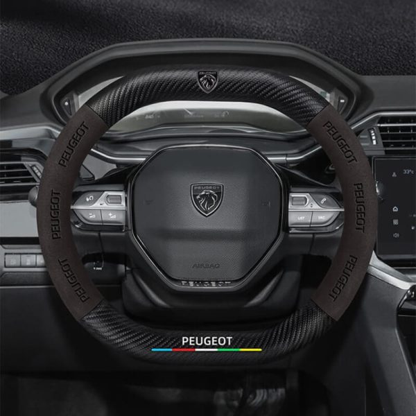 Bọc vô lăng xe Peugeot da lộn sợi carbon mẫu d-cut 2 đầu