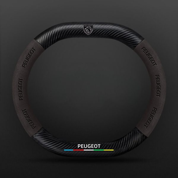 Bọc vô lăng xe Peugeot da lộn sợi carbon mẫu d-cut 2 đầu