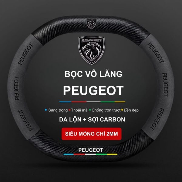 Bọc vô lăng xe Peugeot da lộn sợi carbon