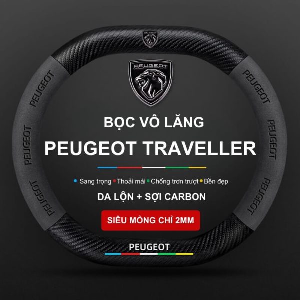 Bọc vô lăng xe Peugeot Traveller da lộn sợi carbon