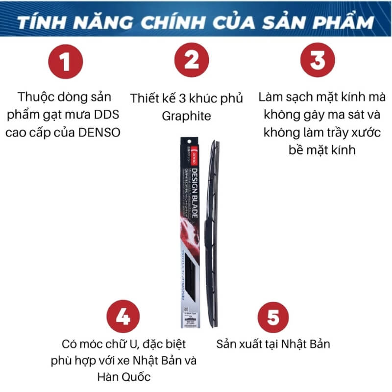 Tính năng chính của Gạt mưa ô tô 3 khúc cao cấp DENSO DDS