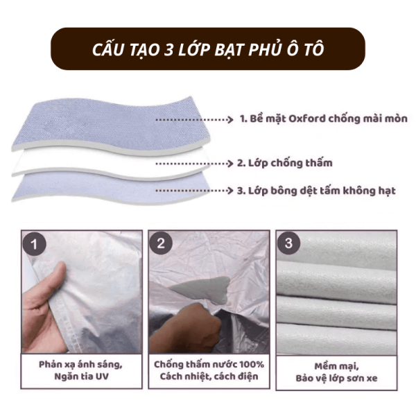 Bạt phủ ô tô vải dù Oxford 3 lớp cao cấp siêu bền