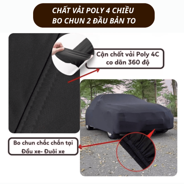 Bạt phủ ô tô vải Polyester 4C cao cấp màu đen