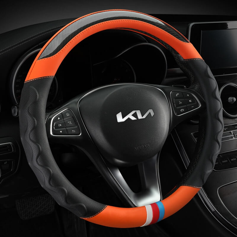 Bọc vô lăng xe KIA chất liệu da phối sợi Carbon 3 sọc siêu sang