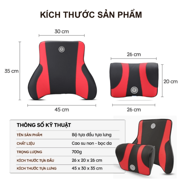 Bộ gối tựa đầu và tựa lưng ô tô cao su non bọc da cao cấp