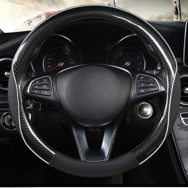 Bọc vô lăng da PU phối sợi Carbon phủ bóng 3D sang trọng