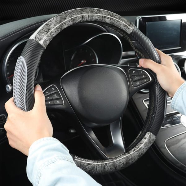 Bọc vô lăng sợi carbon vân gỗ anh đào gân cao su sang trọng