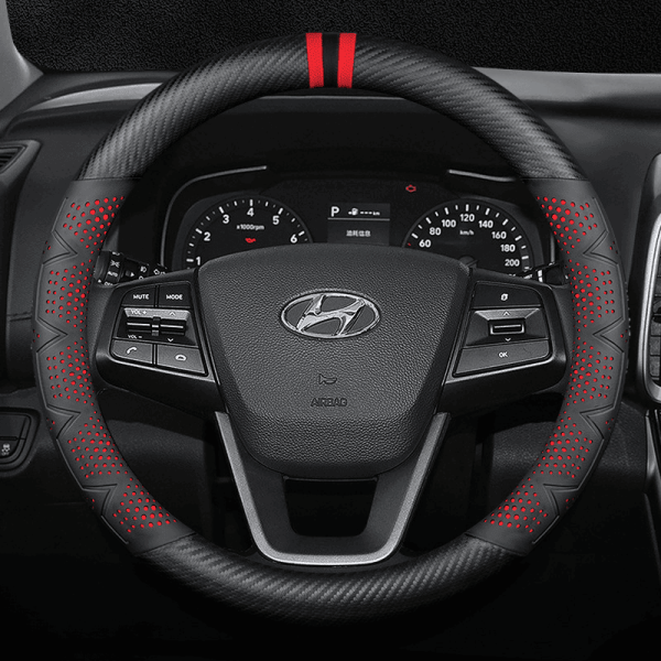 Bọc vô lăng xe Hyundai chất liệu sợi Carbon họa tiết 3D hiện đại
