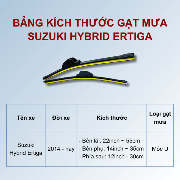 Bảng kích thước gạt mưa Suzuki Hybrid Ertiga các đời xe