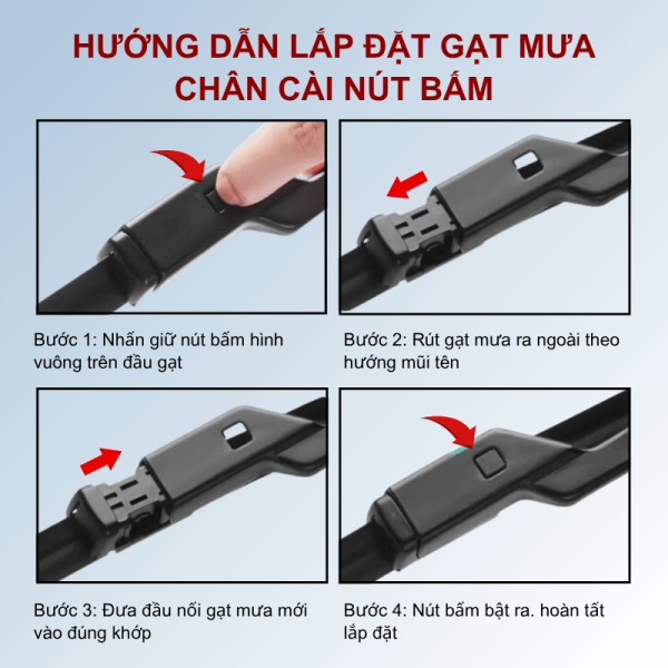 Hướng dẫn lắp đặt gạt mưa ô tô loại chân gài nút bấm