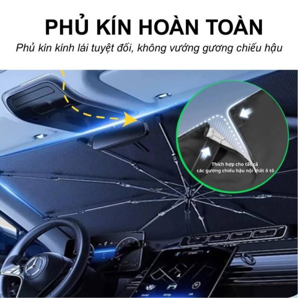 Ô dù che nắng kính lái ô tô phủ bạc cao cấp kiểu dây rút