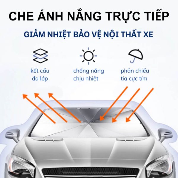 Ô dù che nắng kính lái ô tô phủ bạc cao cấp kiểu dây rút