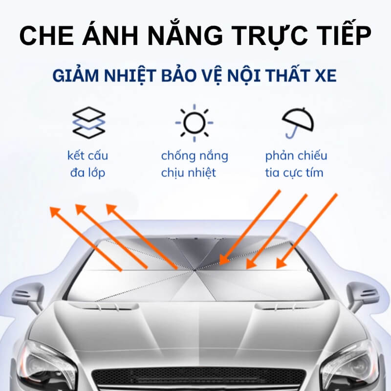 Ô dù che nắng kính lái ô tô phủ bạc cao cấp kiểu dây rút