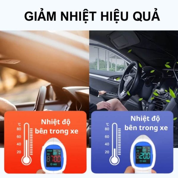 Ô dù che nắng kính lái ô tô phủ bạc cao cấp kiểu dây rút