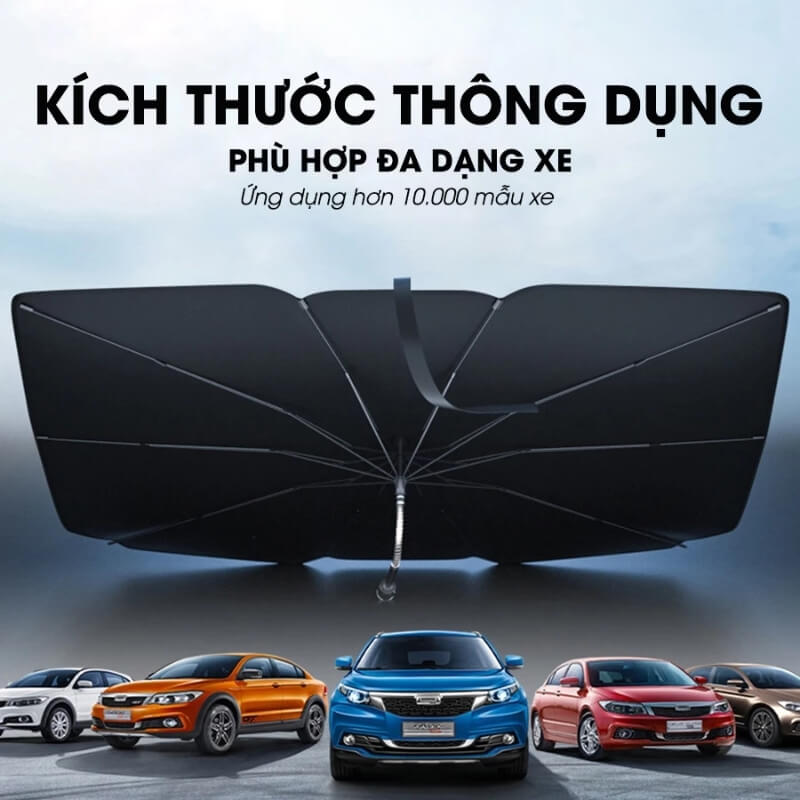 Ô dù che nắng kính lái ô tô phủ bạc cao cấp kiểu dây rút