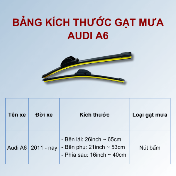 Bảng kích thước gạt mưa Audi A6 các đời xe