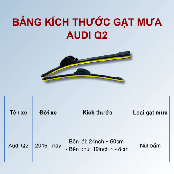 Bảng kích thước gạt mưa Audi Q2 các đời xe